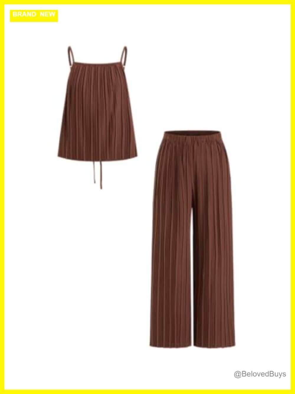 Pleated Two Piece Pant Set Spaghetti Strap Crop Top Wide Leg Pants Casual